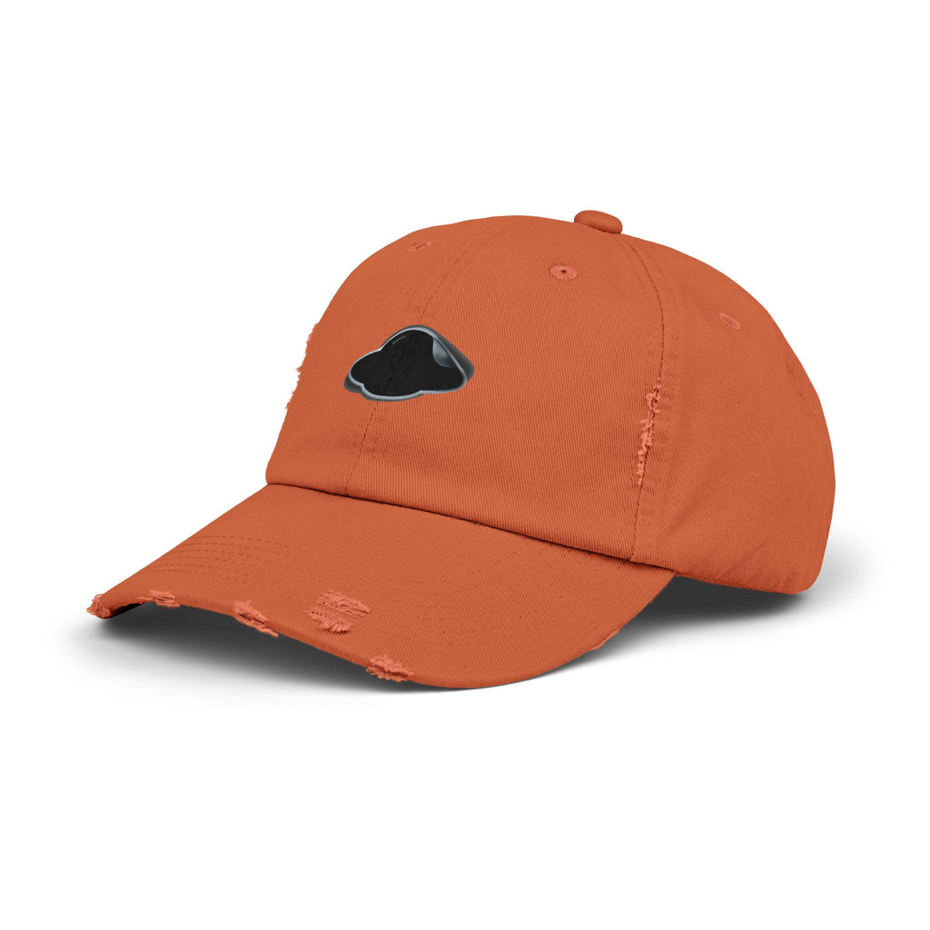Distressed Orange Cap with Saucer Sticker Patch —  Distressed Hat