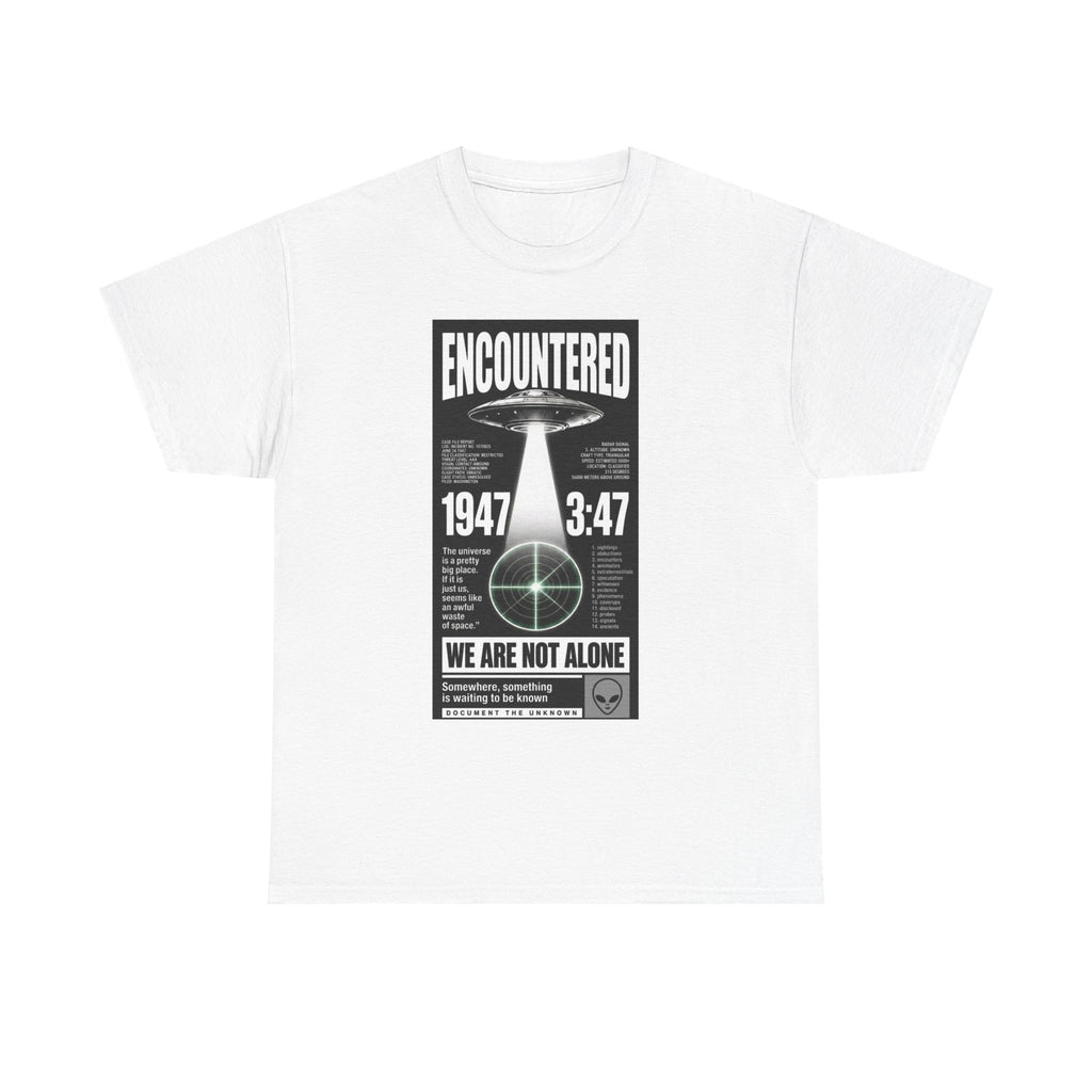 'We Are Not Alone' Vintage Alien Abduction Graphic Shirt White