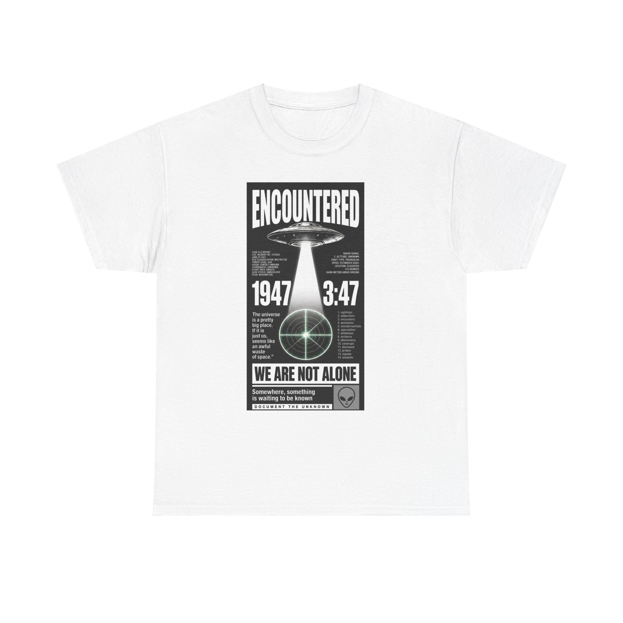 'We Are Not Alone' Vintage Alien Abduction Graphic Shirt White