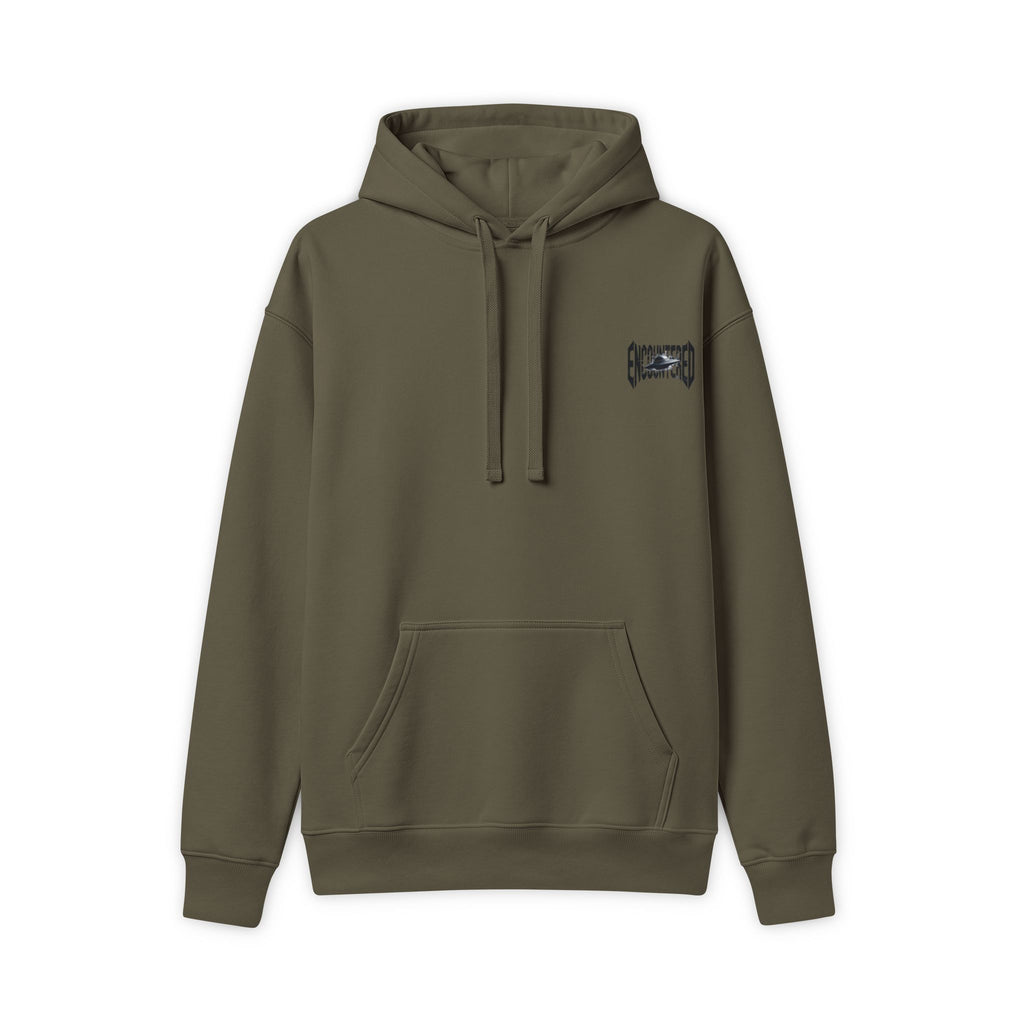 Native American Cube Inside Orb UFO Hoodie – Olive Graphic Pullover | Indigenous UFO Apparel