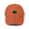 Distressed Orange Cap with Saucer Sticker Patch —  Distressed Hat