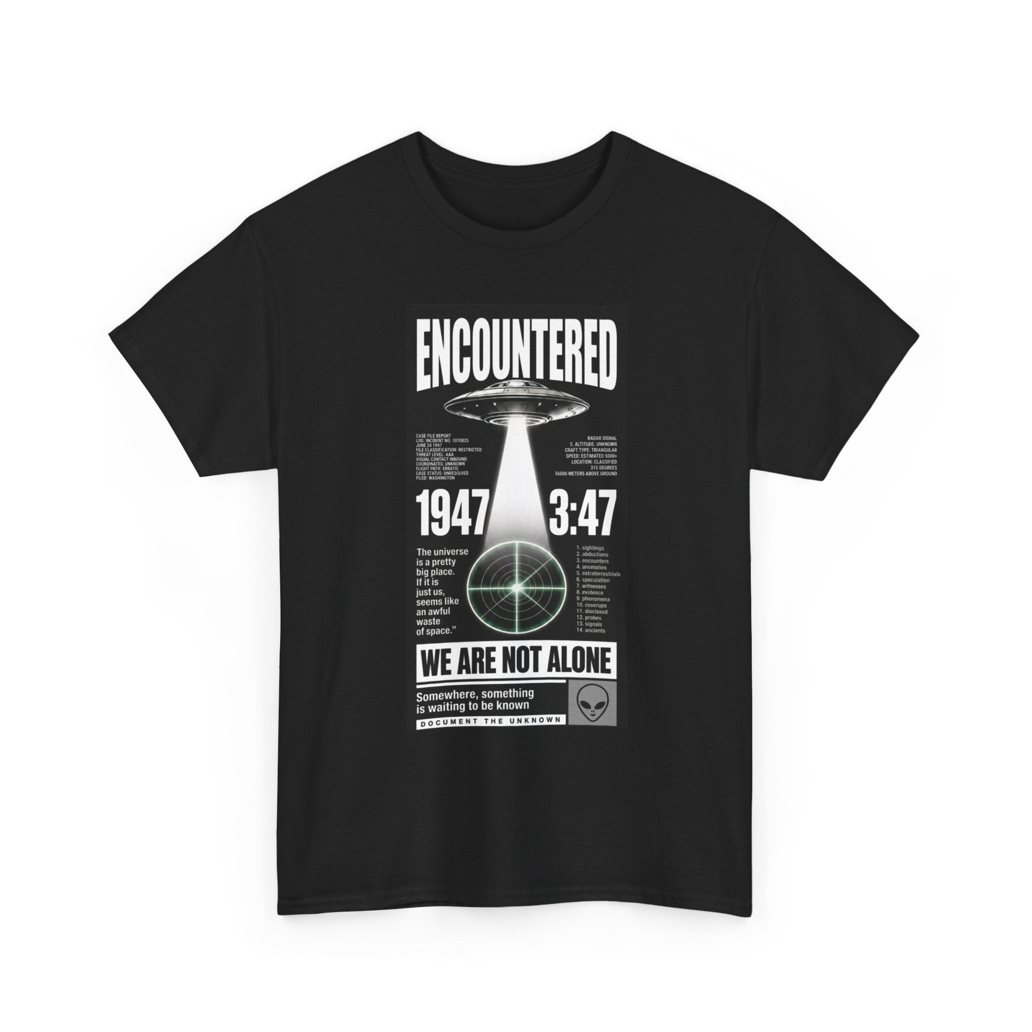 'We Are Not Alone' Vintage Alien Abduction Graphic Shirt Black