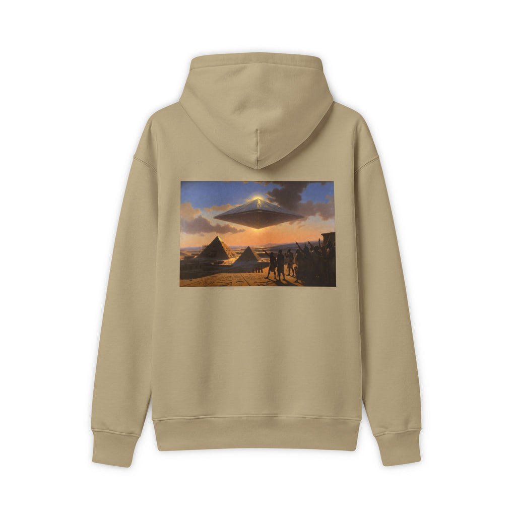 Ancient Egyptians Observing Pyramid UFO Hoodie – Tan Graphic Pullover | Ancient Aliens Apparel