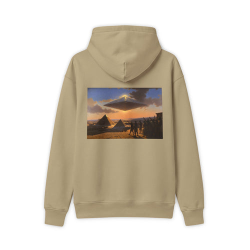 Ancient Egyptians Observing Pyramid UFO Hoodie – Tan Graphic Pullover | Ancient Aliens Apparel