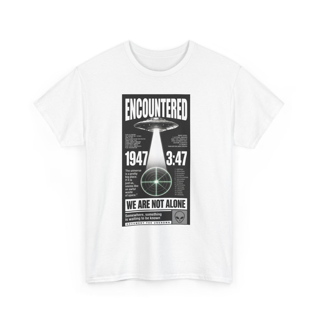 'We Are Not Alone' Vintage Alien Abduction Graphic Shirt White