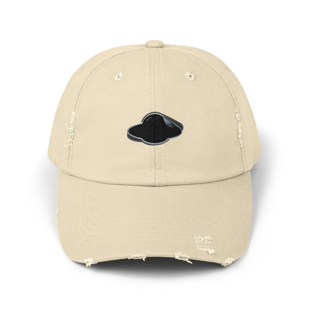 Distressed Stone Cap with Saucer Sticker Patch —  Distressed Hat