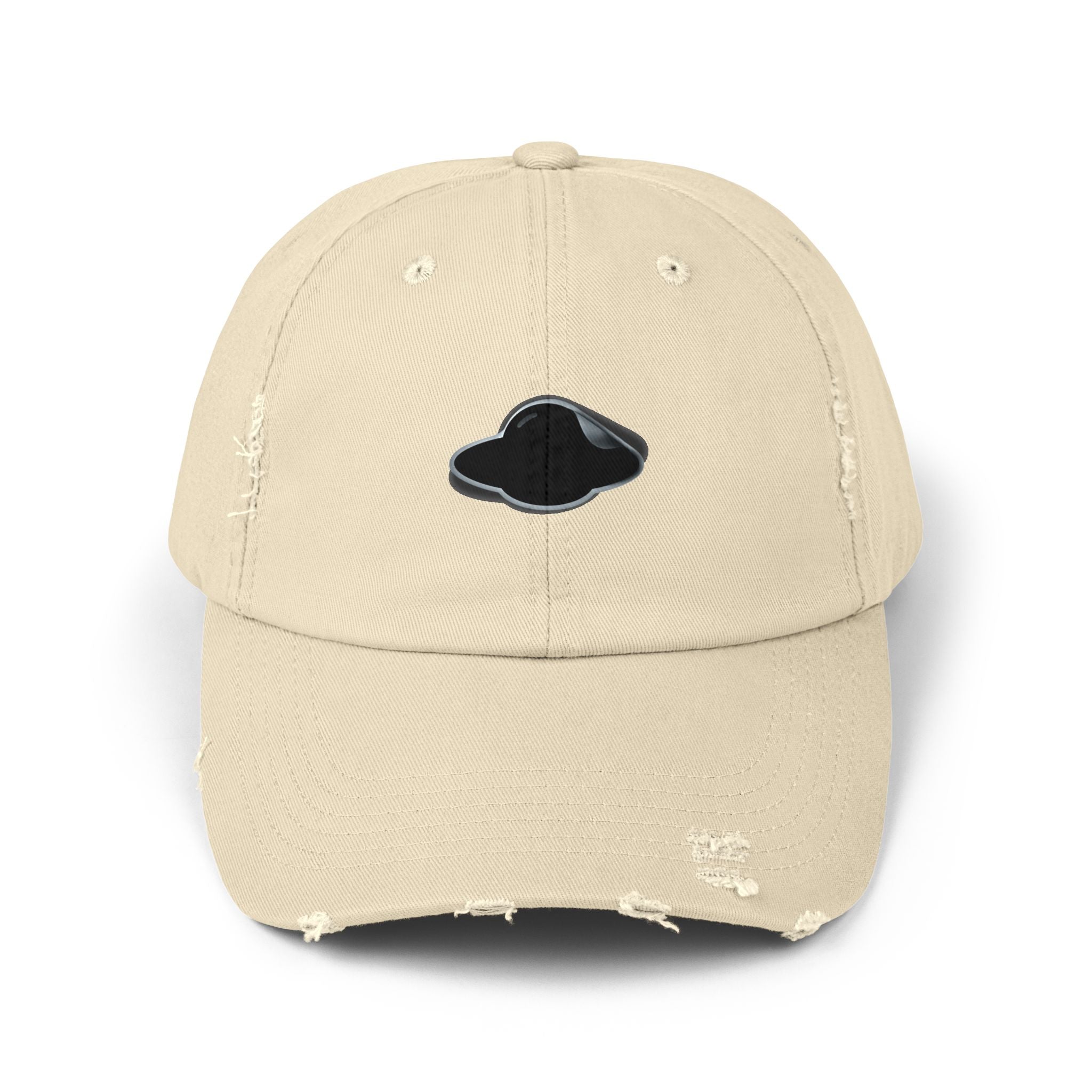 Distressed Stone Cap with Saucer Sticker Patch —  Distressed Hat