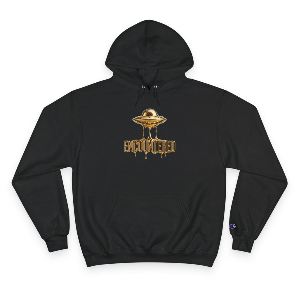 Black Encountered Gold UFO Hoodie – Metallic Gold UFO Graphic Pullover | UAP Clothing