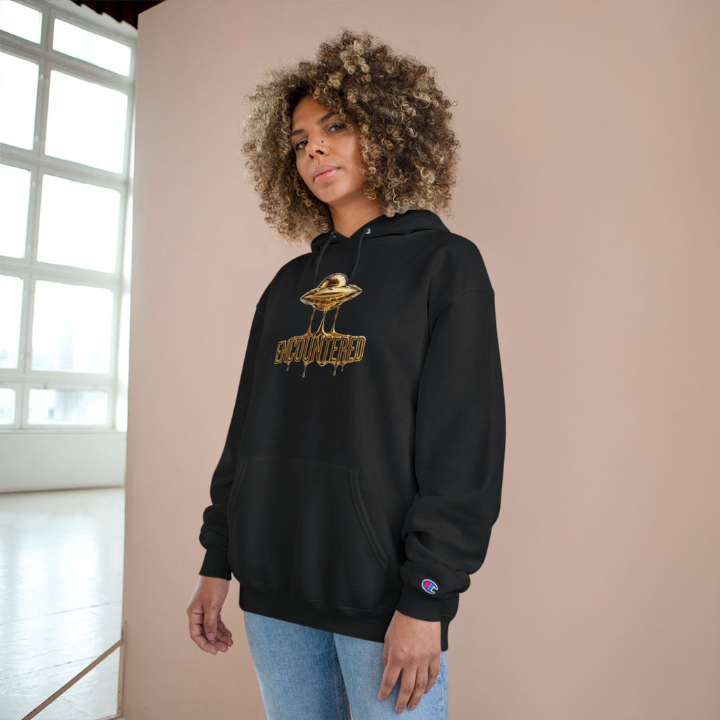 Black Encountered Gold UFO Hoodie – Metallic Gold UFO Graphic Pullover | UAP Clothing