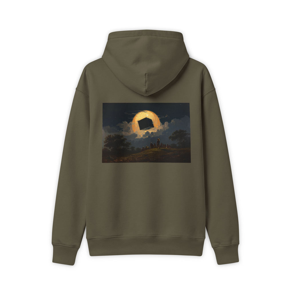 Native American Cube Inside Orb UFO Hoodie – Olive Graphic Pullover | Indigenous UFO Apparel