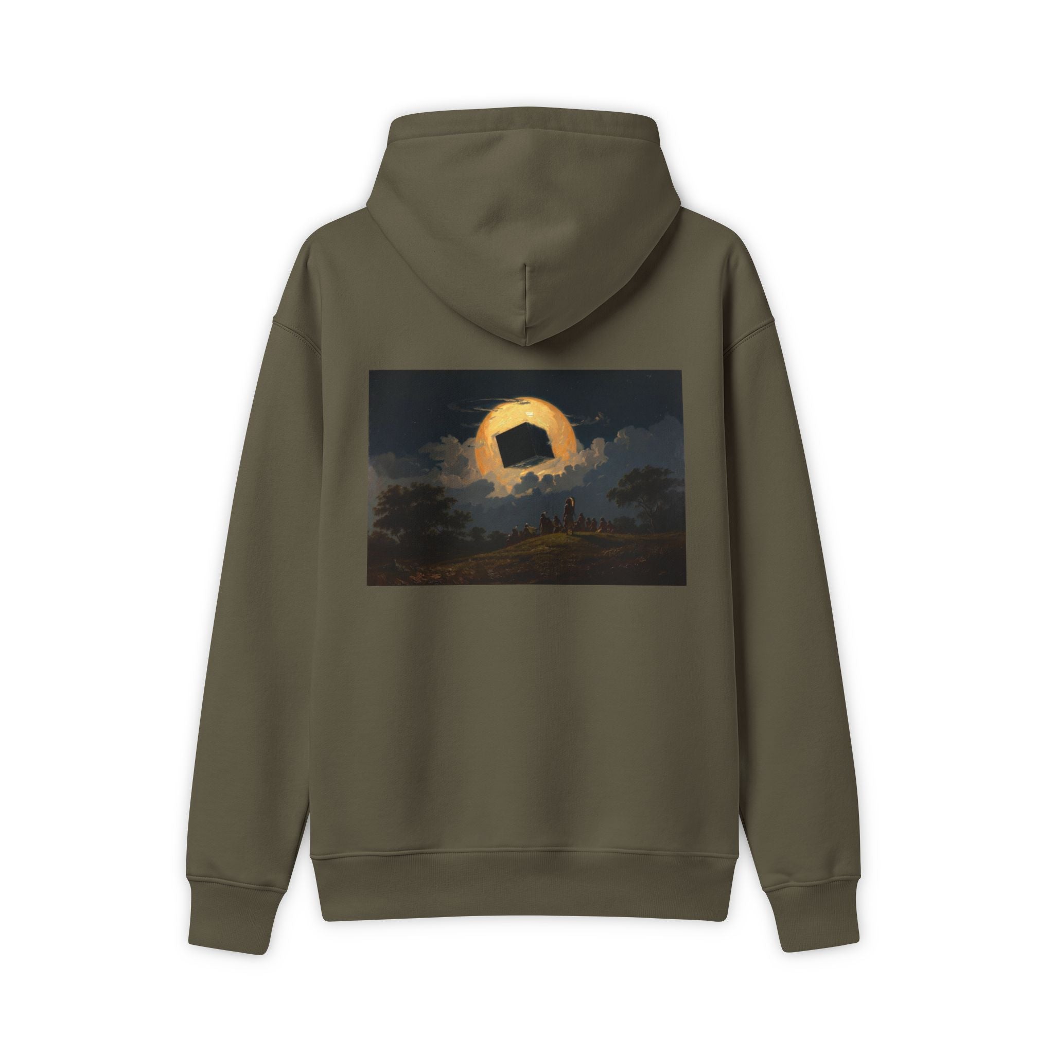 Native American Cube Inside Orb UFO Hoodie – Olive Graphic Pullover | Indigenous UFO Apparel