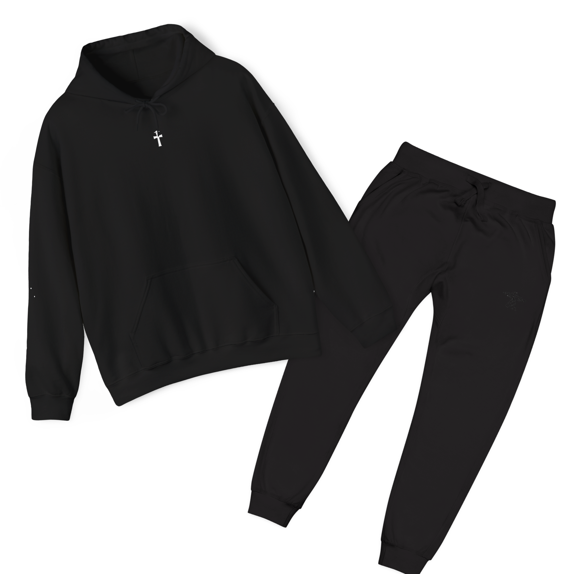 Stealth Witness Lounge Set – Black UFO Cross Hoodie + Sweatpants