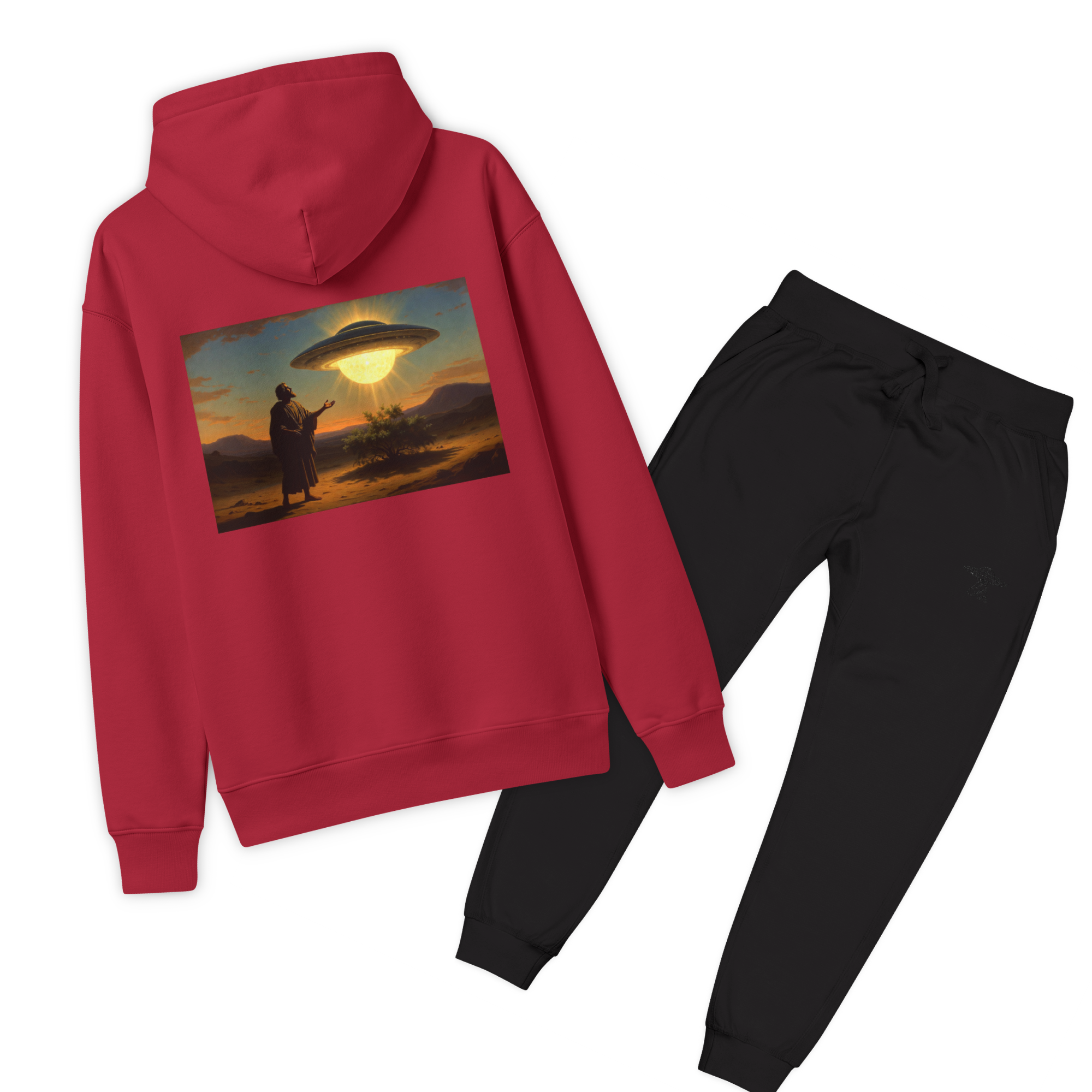 Burning Bush Encounter Set – Moses UFO Hoodie + Black Sweatpants